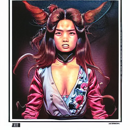 Prompt: portrait of girl from big trouble in little china, symmetrical, by yoichi hatakenaka, masamune shirow, josan gonzales and dan mumford, ayami kojima, takato yamamoto, barclay shaw, karol bak, yukito kishiro