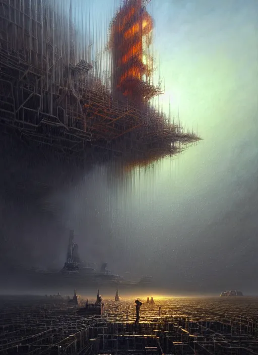 Image similar to a hyper - detailed 3 d render like a oil painting of the construction of a unified theory, surrealism!!!!! surreal concept art, lifelike, photorealistic, digital painting, aesthetic, smooth, sharp focus, artstation hd, by greg rutkowski, bruce pennington, valentina remenar and asher duran,