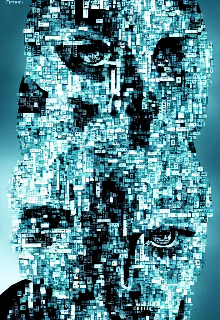 Image similar to a poster for the film about artificial intelligence in the style of polish school of posters