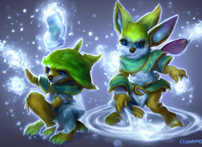 Prompt: champion splashart of yordle made out of ice, coherent centric layout