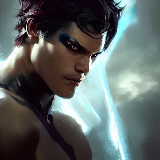 Image similar to portrait of Nightwing, amazing splashscreen artwork, splash art, head slightly tilted, natural light, elegant, intricate, fantasy, atmospheric lighting, cinematic, matte painting, by Greg rutkowski