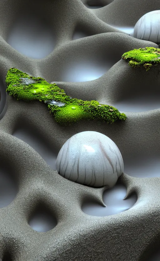 Image similar to highly detailed ultra sharp 3 d render cinematic composition of a smooth ceramic porcelain biomorphic magnolia stone nebula fluid fractal sci - fi surreal architecture landscape, granite, metallic, magnesium, marble, moss and lichen, vincent callebaut composition, mamou - mani, archviz, beautiful lighting, 8 k, unreal engine, hdr,