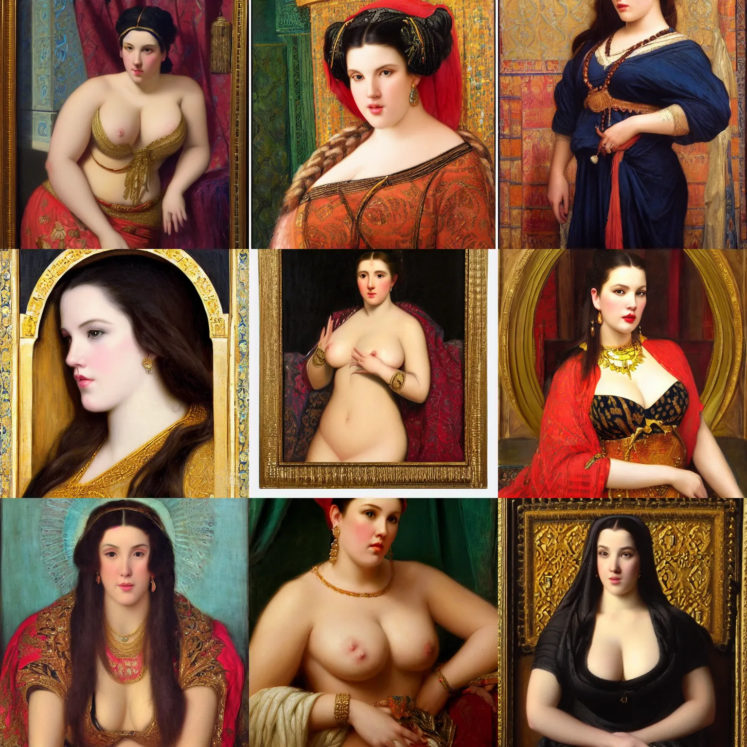 Prompt: orientalism portrait of a beautiful Angela White by Edwin Longsden Long and Theodore Ralli and Nasreddine Dinet and Adam Styka, masterful intricate artwork. Oil on canvas, excellent lighting, high detail 8k