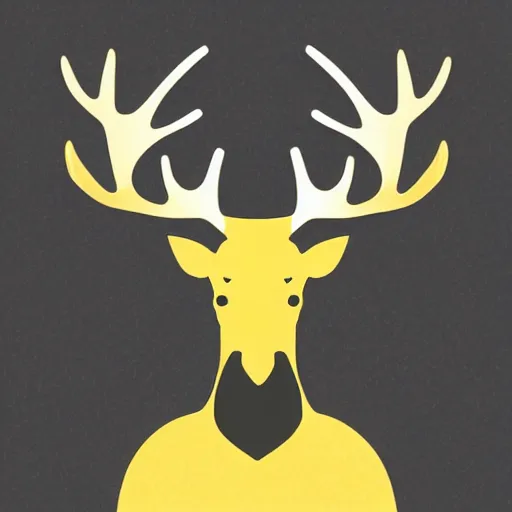 Prompt: a yellow moose with maple leaf antlers looking to the side logo, black background, logo