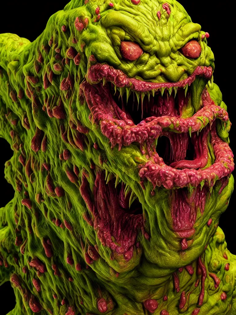 Image similar to hyperrealistic rendering, fat smooth wet cronenberg flesh monster smooth kaiju by art of skinner and richard corben and jeff easley, product photography, action figure, sofubi, studio lighting, colored gels