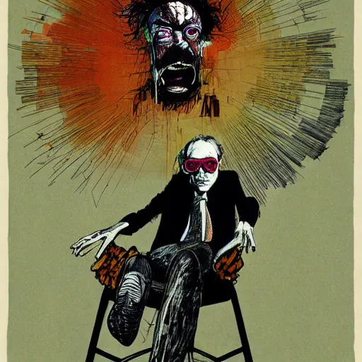 Prompt: Graphic Illustration, Creative Design, Future man, Biopunk, Full Body Portrait, Character Design, by Ralph Steadman, Francis Bacon, Hunter S Thompson