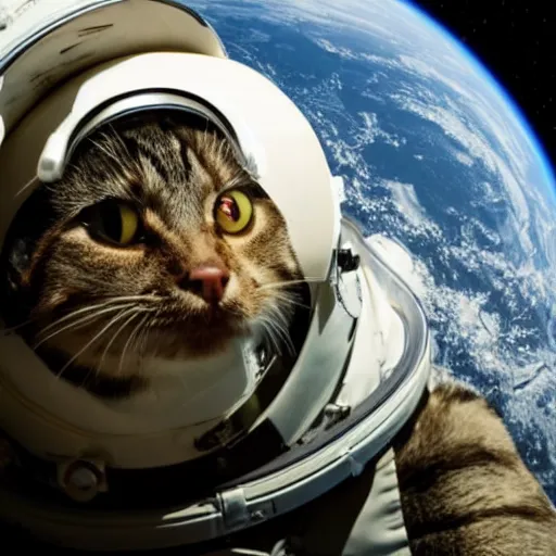 Prompt: cat in spacesuit floating in space
