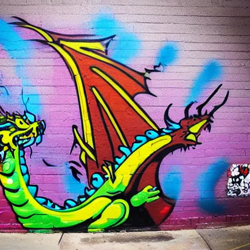 Prompt: “fire breathing dragon, graffiti art”