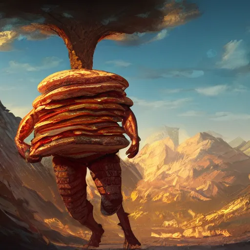 Image similar to ultra realistic illustration of giant made of pizza, pizza body, intricate, fantasy italy, epic landscape, highly detailed, digital painting, artstation, concept art, smooth, sharp focus, illustration, art by tim mcburnie and conar cross and anato finnstark