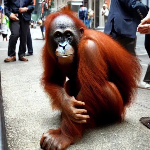 Prompt: a photo of orangutans on wall street