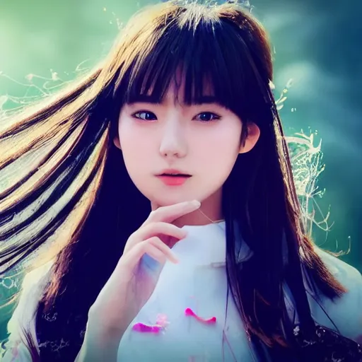 Image similar to a dynamic, epic cinematic 8K HD movie shot of close-up japanese beautiful cute young J-Pop idol actress girl face. Motion, VFX, Inspirational arthouse, at Behance, with Instagram filters