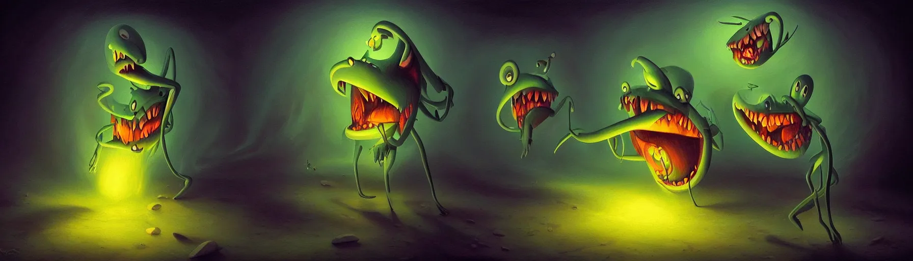 Image similar to goofy whimsical emotional demon plankton from the depths of the collective unconscious, dramatic lighting, surreal darkly painting by ronny khalil