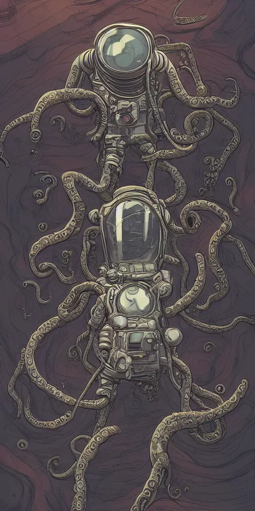 Image similar to eldritch astronaut with tentacle arms, style of james jean and laurie greasley and greg rutkowski, dynamic composition, dramatic lighting, hyper - realistic, ultra detailed, 8 k