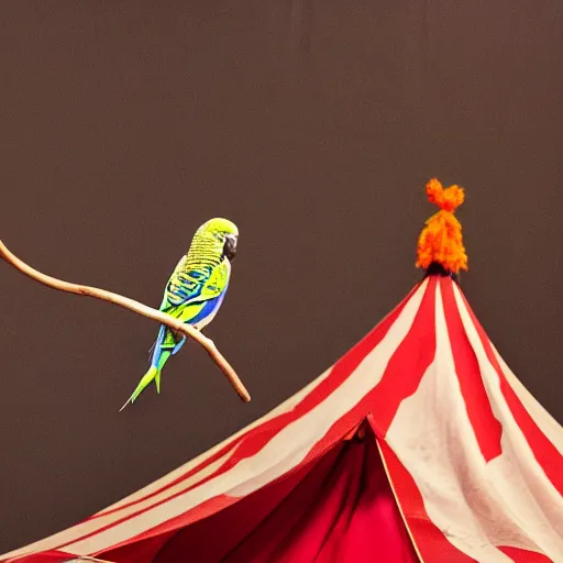 Image similar to budgerigar as an acrobat inside a circus tent