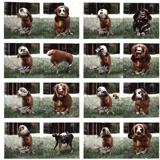 Image similar to a modern color film strip reel of a dog jumping up and down with 9 frames