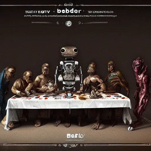 Image similar to last supper realistic robot , A Monster Emerges - 'The Beholder' Concept by trending on artstation , depth of field