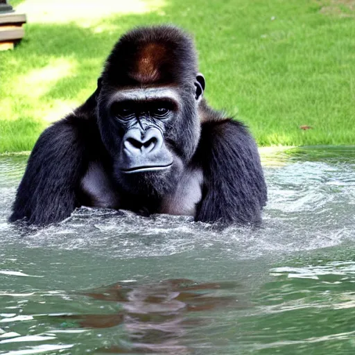 Prompt: joe rogan as a gorilla sitting in a hot tub