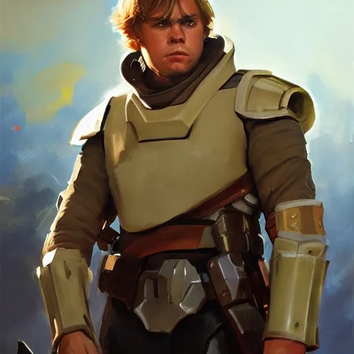 Prompt: greg manchess portrait painting of armored luke skywalker as overwatch character, medium shot, asymmetrical, profile picture, organic painting, sunny day, matte painting, bold shapes, hard edges, street art, trending on artstation, by huang guangjian and gil elvgren and sachin teng