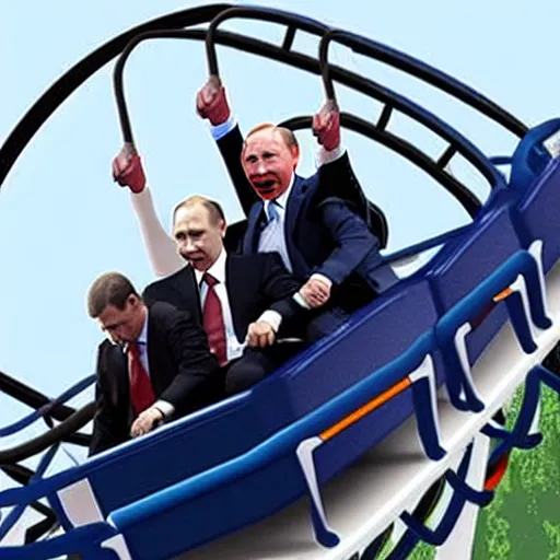 Prompt: Vladimir Putin riding a roller coaster