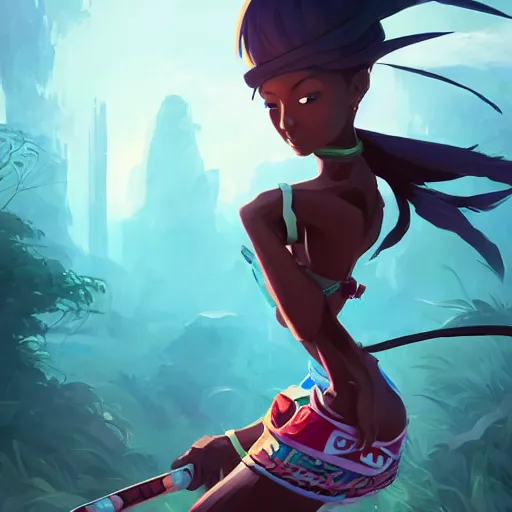 Image similar to tribal afrika asian hacker, Video game character design , 2d game fanart behance hd by Jesper Ejsing, by RHADS, Makoto Shinkai and Lois van baarle, ilya kuvshinov, rossdraws global illumination