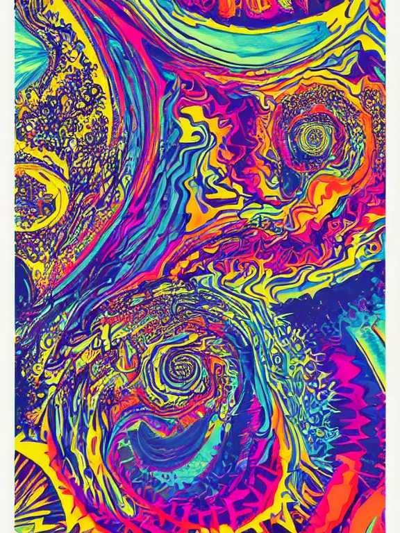 Prompt: A psychedelic poster by Wes Wilson