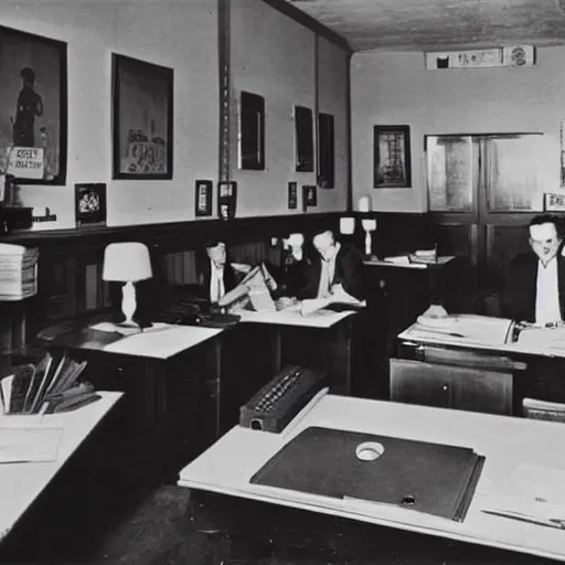 Prompt: an interior shot of a detective office in 1 9 4 0 s los angeles