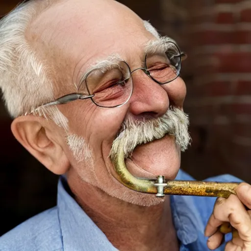 Prompt: a smiling old man in a pipe