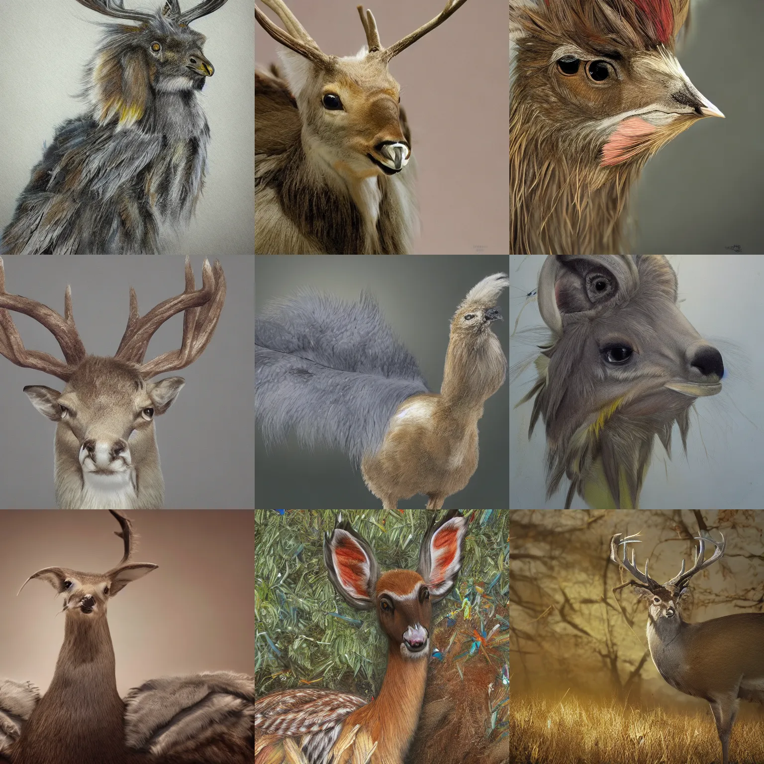 Prompt: a feathered deer with bird feathers for fur, national geographic, photo, nature photography, trending on artstation, highly detailed, full body, realistic