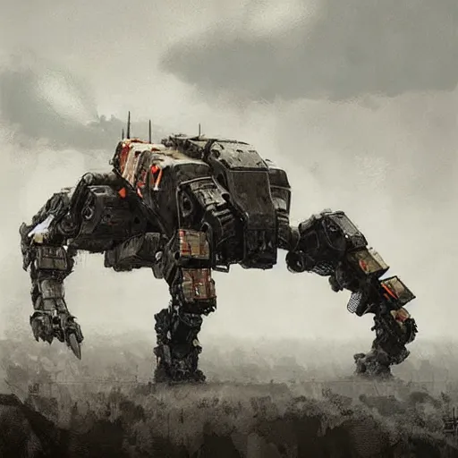 Image similar to fierce organic four legged mech, highly detailed, complex rendering, dramatic lighting, artstation, art by jakub rozalski