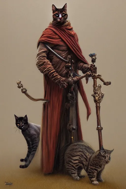 Prompt: full portrait of a character of a genetic combination of tom cruise and a cat holding a ceremonial staff, dressed in a cloak, zdzislaw beksinski, lewis jones, dariusz zawadzki, wayne barlow, warhammer fantasy, cold shade, gradient background of warm tones, concept art, 4 k, ultra - high definition