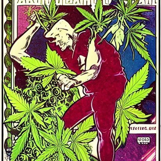 Image similar to cannabis is great, australia, comic book art by steve ditko and jack kirby and ( alphonse mucha )