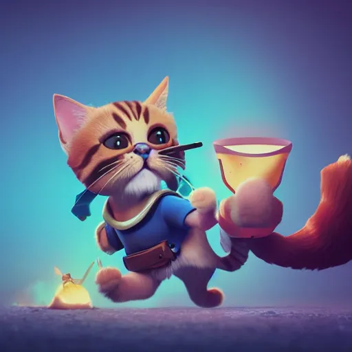 Prompt: cat cute, illustration, digital art, inspired by clash royale, by greg rutkowski, sharp, masterpiece, highly detailed, photorealistic, octane render, 8 k, unreal engine 5, trending on artstation, vivid colors