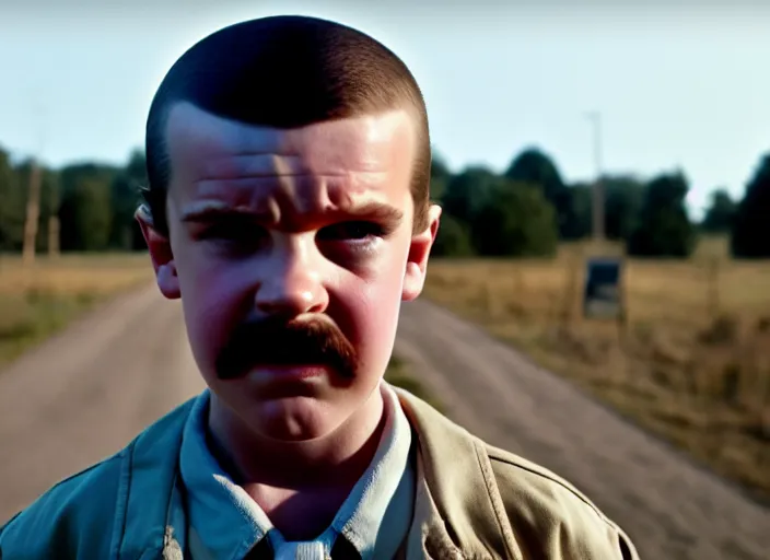 Image similar to film still of jim hopper as eleven in stranger things, 8 k