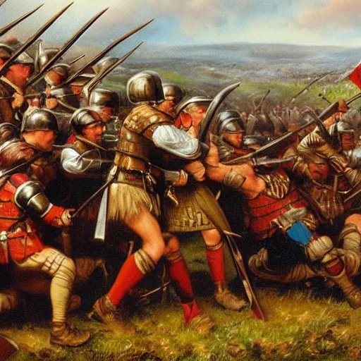 Prompt: painting of William Wallace fighting English soldiers, medieval, 4K details