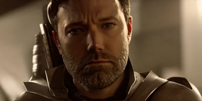 Prompt: still frame from a movie, close up of ben affleck in a 22th century knight suit, centerframe, medieval background, rule of third, alexa 65, cooke prime 25mm, cinematic, film grain, flare