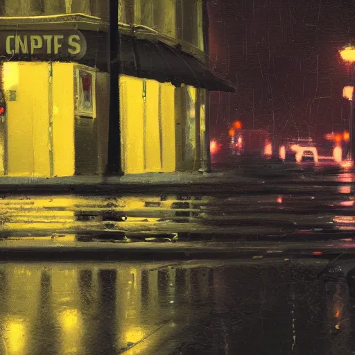 Image similar to Cat sitting on wet street corner, night, high detail, 4k