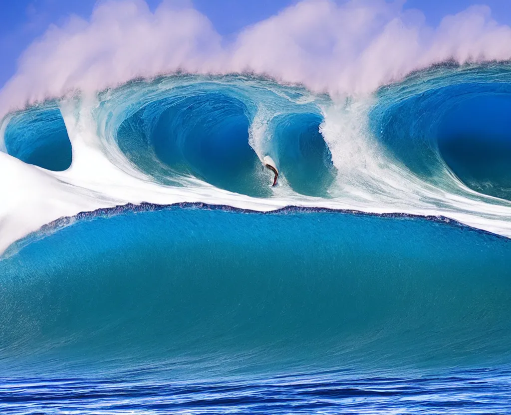 Image similar to banzai pipeline barrel, photo by clark little ; ultra - realistic 3 d depth shading ; third reef pipeline by katsushika hokusai