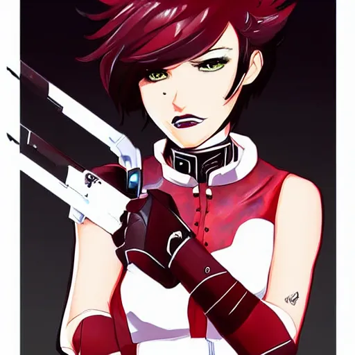 Image similar to Ruby Rose from RWBY, highly detailed, sci-fi, beautiful, anime-styled illustration, sharp focus