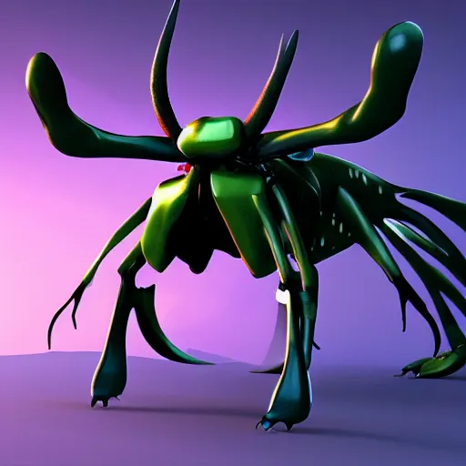 Image similar to A pokemon that looks like a stag beetle,Trending on art station. Unreal engine.