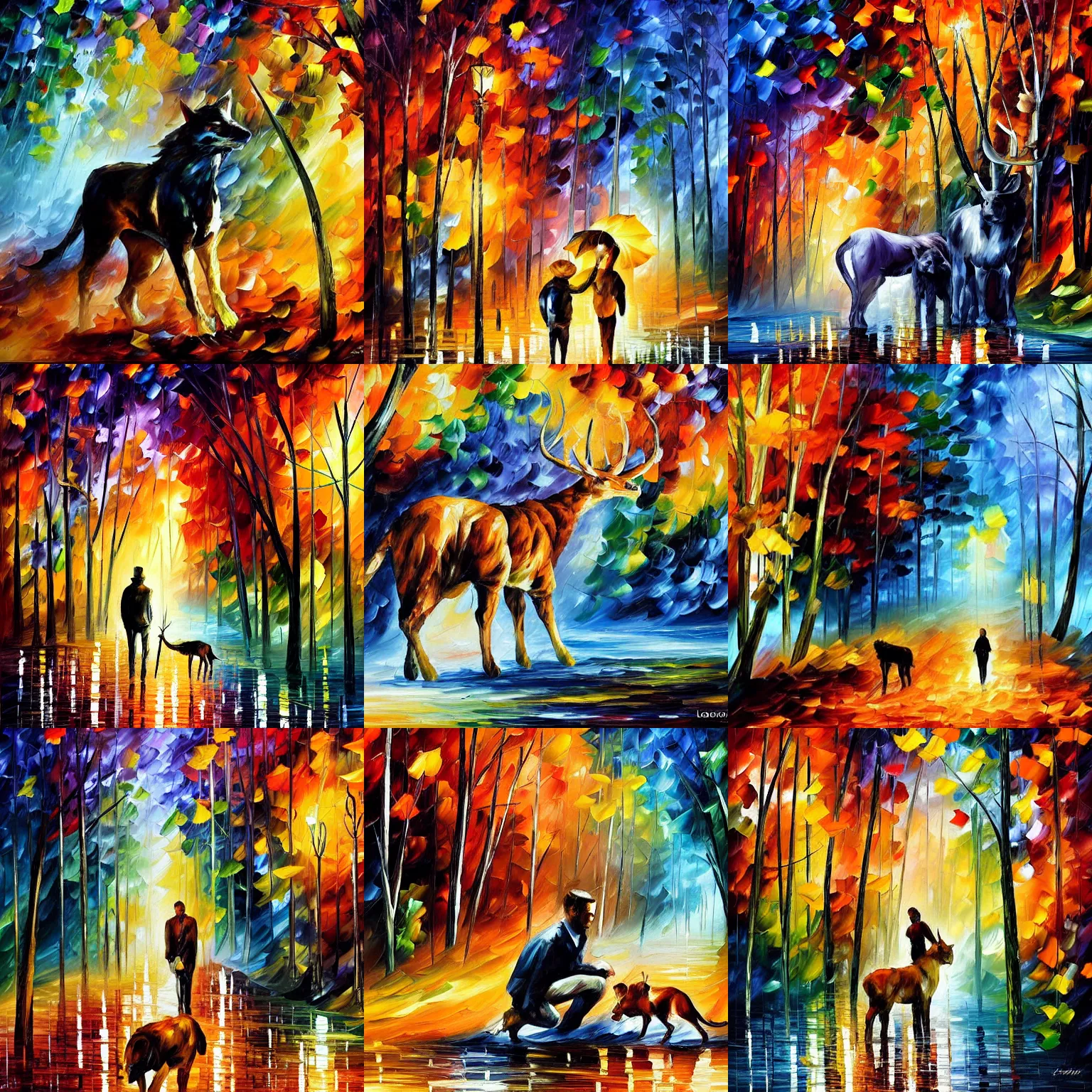 Prompt: hunter and the prey by leonid afremov