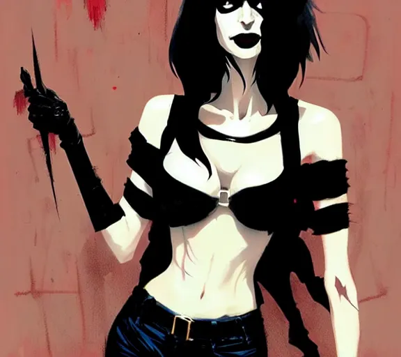 Image similar to krysten ritter as a death from sandman, goth, black lace, by atey ghailan, by greg rutkowski, by greg tocchini, by james gilleard, by joe fenton, 9 0 s aesthetic