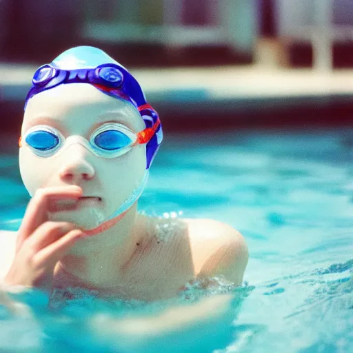 Prompt: swimmer wearing a face mask cinestill, 800t, 35mm, full-HD