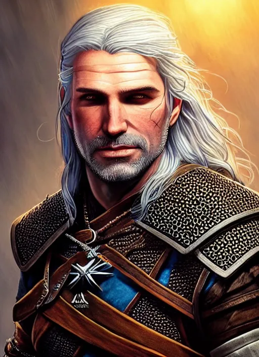 Prompt: male witcher, ultra detailed fantasy, dndbeyond, bright, colourful, realistic, dnd character portrait, full body, pathfinder, pinterest, art by ralph horsley, dnd, rpg, lotr game design fanart by concept art, behance hd, artstation, deviantart, hdr render in unreal engine 5
