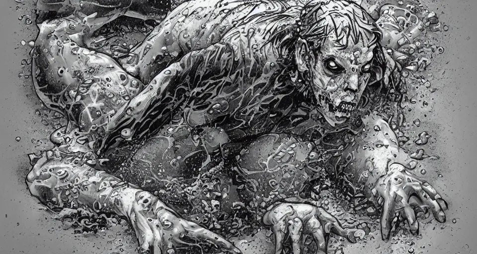 Image similar to highly detailed full body portrait of a zombie swimming underwater in a zombie - apocalypse, in a swimming pool, style tony moore walking dead