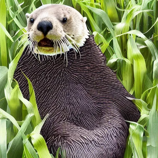 Prompt: a sea otter combined with corn on the cob