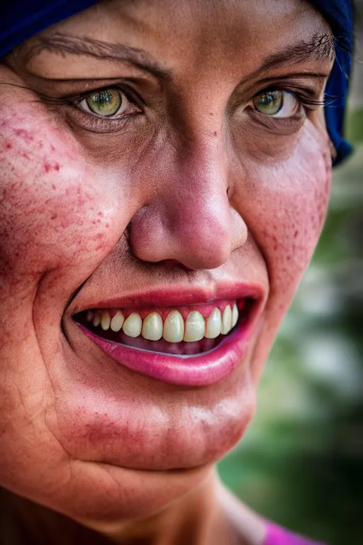 Image similar to real life big mom, pulitzer award, big close up, captured by nikon d 8 5 0, 4 k, body features, face features, bokeh, anatomy features, object features, by daniel berehulak and adnan abidi and preston gannaway