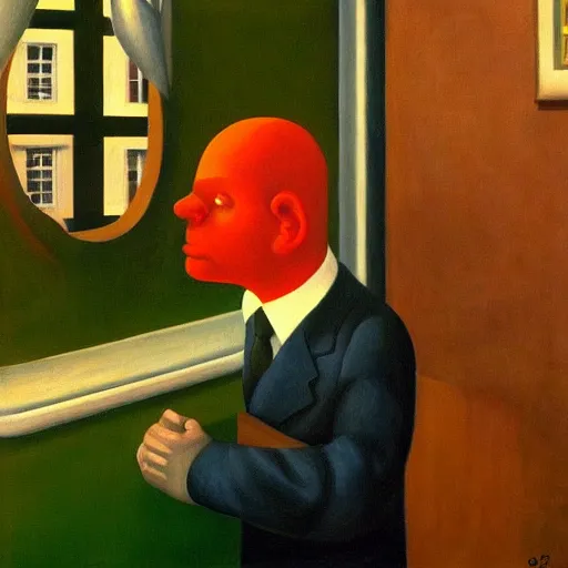 Prompt: release the kraken!, grant wood, pj crook, edward hopper, oil on canvas