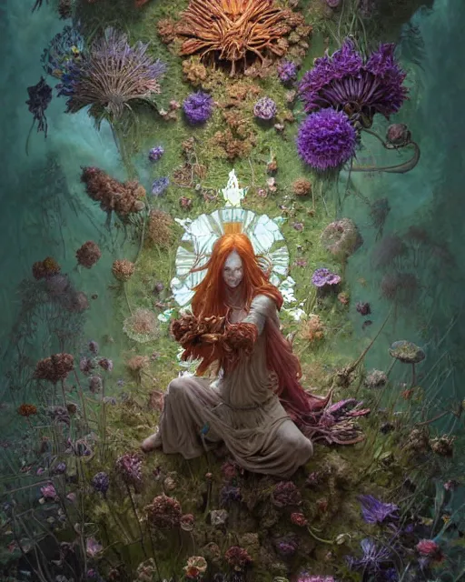 Prompt: the platonic ideal of flowers, rotting, insects and praying of cletus kasady carnage davinci dementor wild hunt chtulu mandelbulb mandala ponyo heavy rain the witcher, d & d, fantasy, ego death, decay, dmt, psilocybin, concept art by randy vargas and greg rutkowski and ruan jia and alphonse mucha