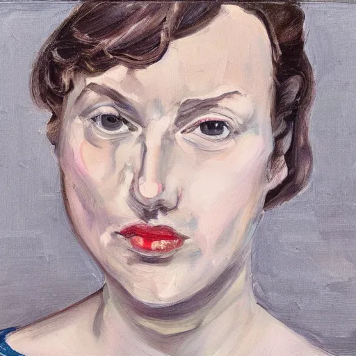 Prompt: portrait of a beautiful woman, in the style of lucien freud