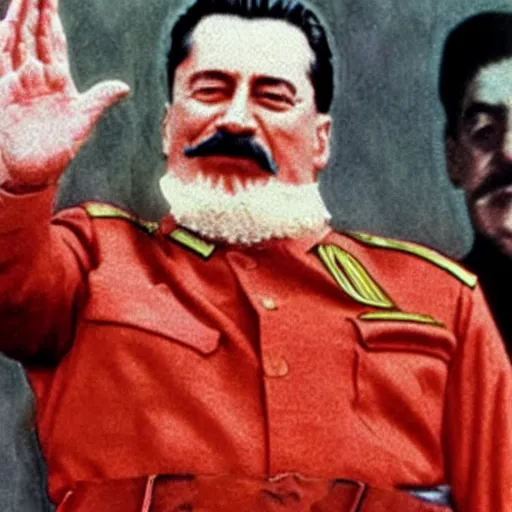 Prompt: stalin shows hand to burger